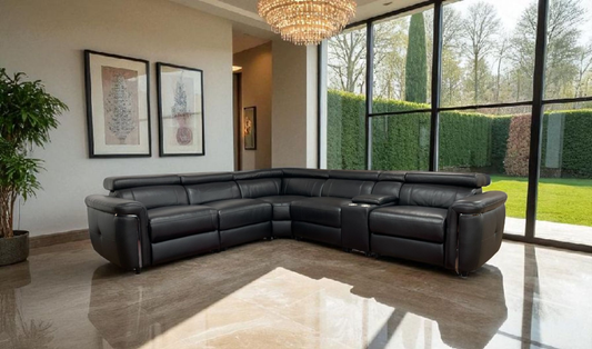 The Sotheby Large Black Leather Electric Recliner Corner Sofa