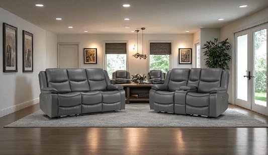 Harald Grey Leather Electric Recliner 3+2 Seater Sofa Set