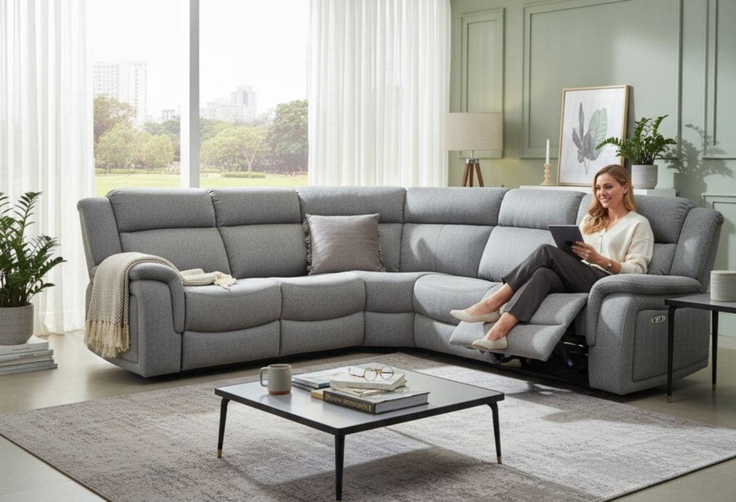 Linden Grey Electric Recliner Corner Sofa